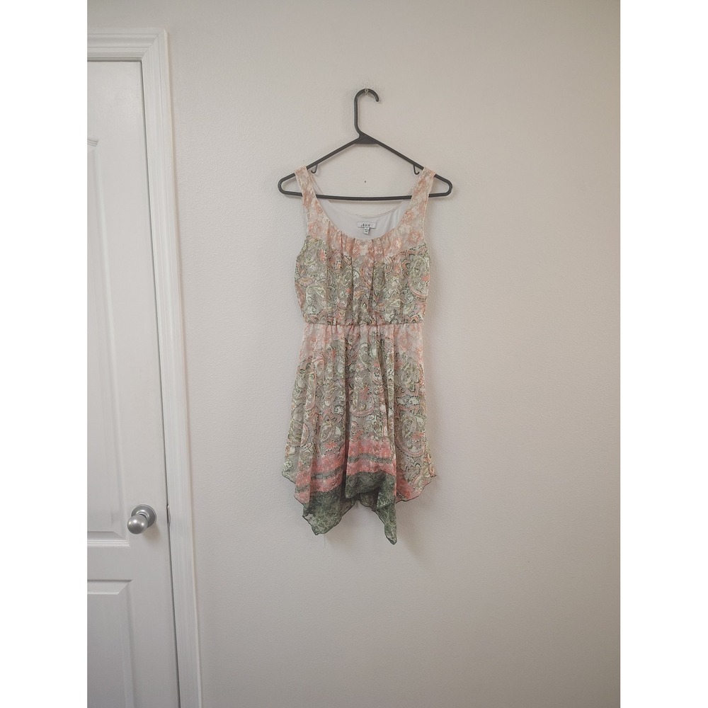 AUW Womens Peach Sage Paisley Lace Handkerchief Hem Boho Sleeveless Dress Small